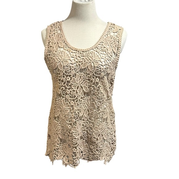 LOFT Cream Lace Embellished Tank Top - Picture 1 of 5